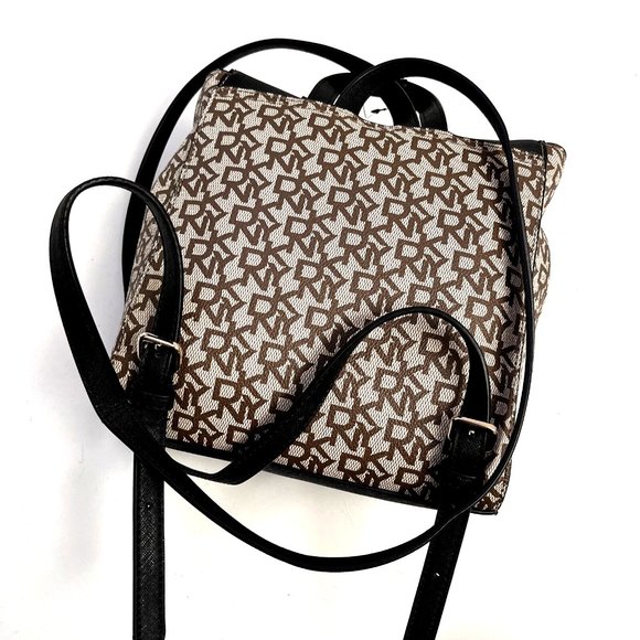 NWT DKNY Bryant Signature Backpack Bag Brown Beige Monogram Logo Flap Closure main image 4